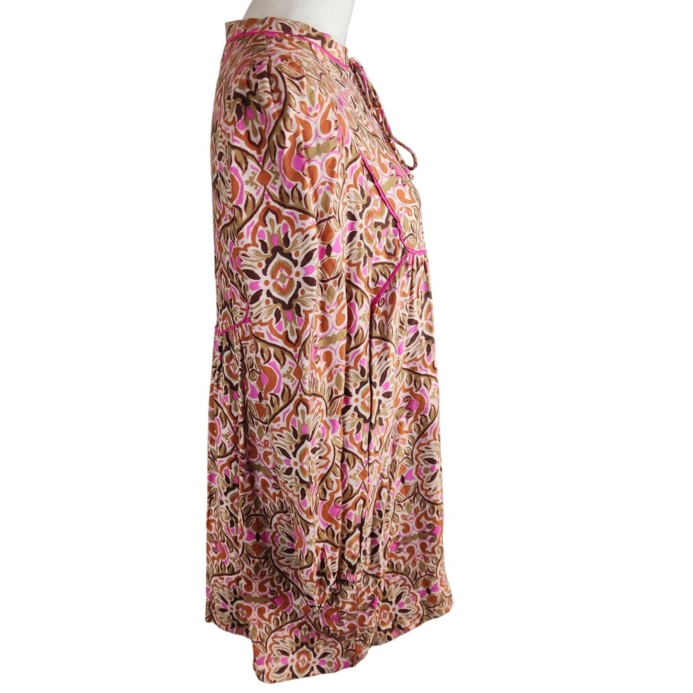 TCEC Boho Print Tie Neck Long Sleeve Mini Dress Womens Large Cottagecore‎ Boho - Picture 2 of 8